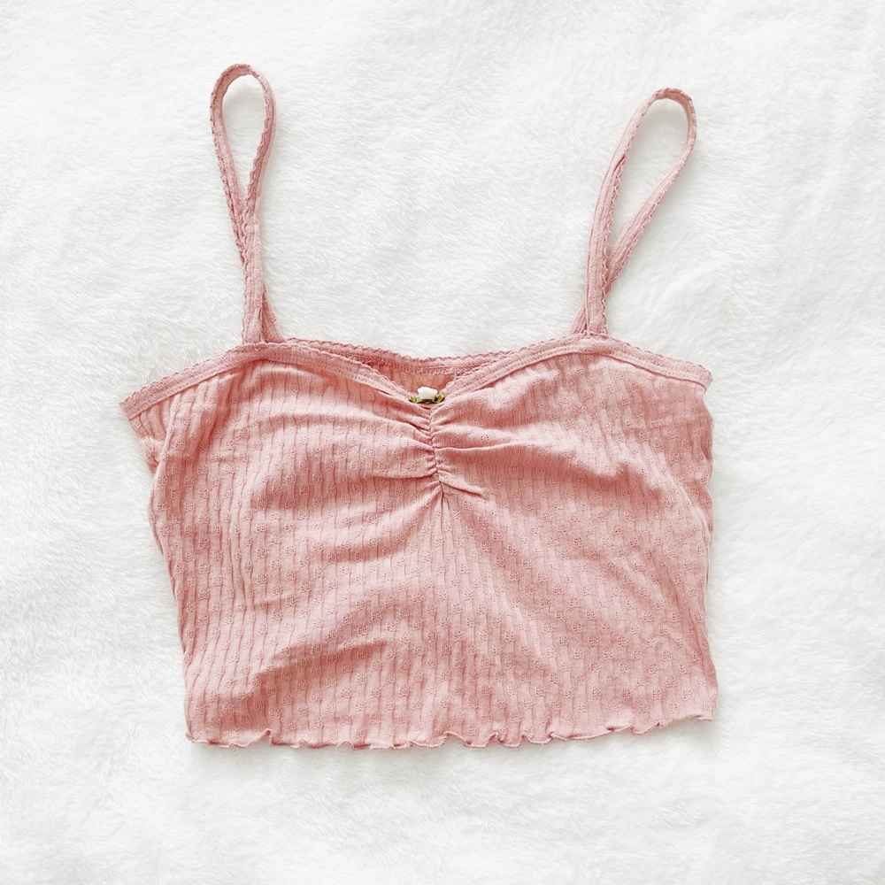 Aeropostale Dusty Pink Rose Ribbon Embroidered Lace Slip Shirt Tank Crop Top